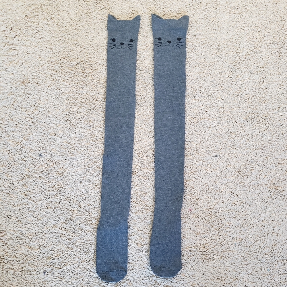 Grey cat OTK socks